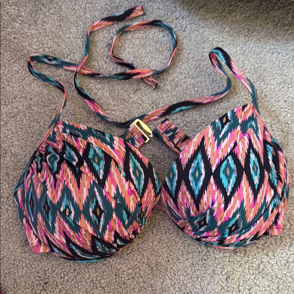 Shade & Shore Pink and Blue Halter Bikini Top with Molded Cups